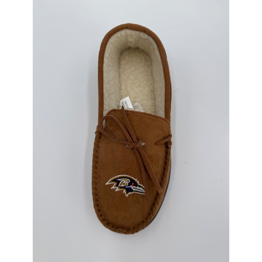 FOCO Baltimore Ravens NFL Men's Small 7-8 Moccasin Slippers Tan‎ Faux Suede New
